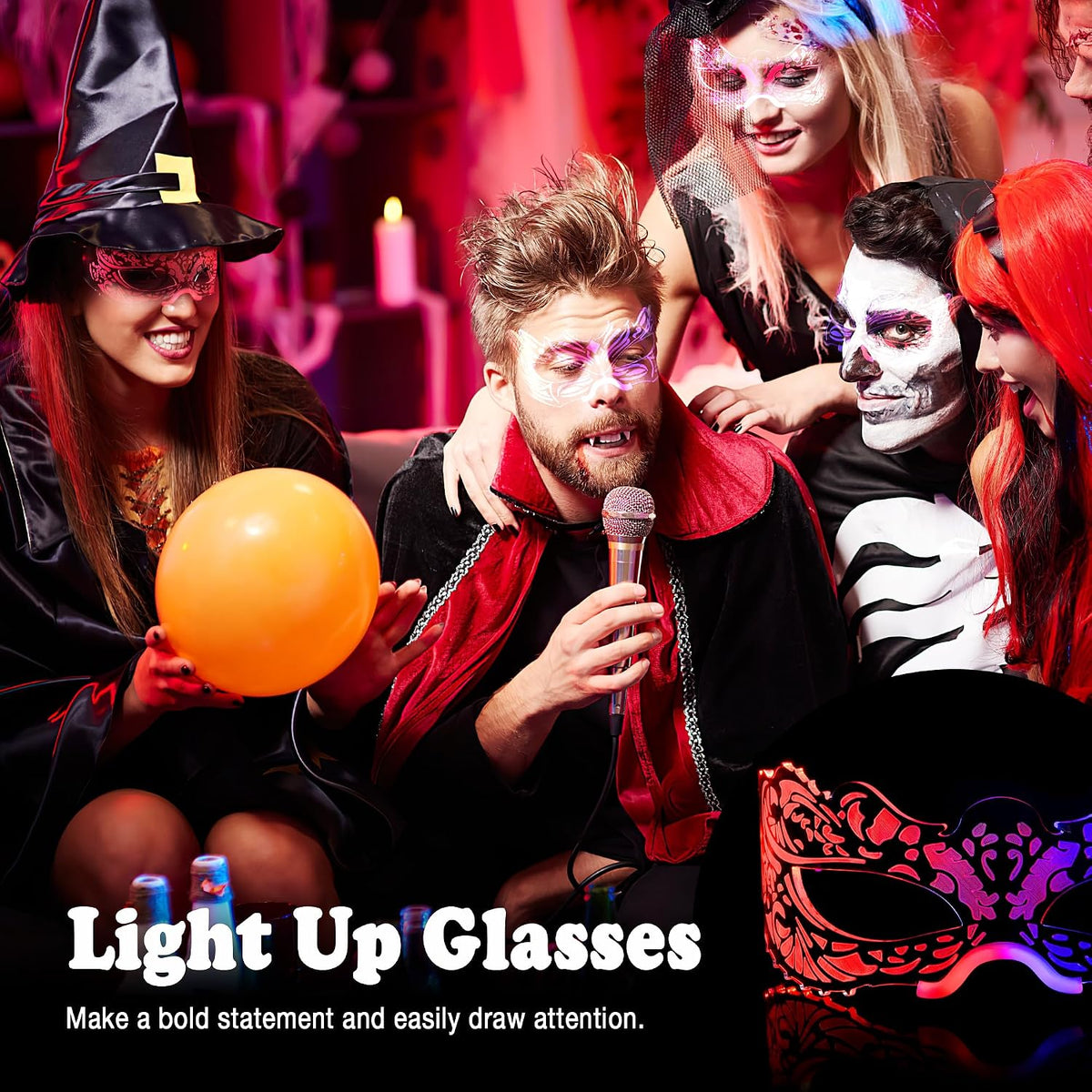 Electric Allure Neon Fright LED Rave Glasses – Halloween Light-Up Party Eyewear